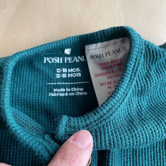 Posh Peanut Bamboo Long Sleeve Henley Romper, Hunter Green - Size 12-18 Months - Picture 6 of 8